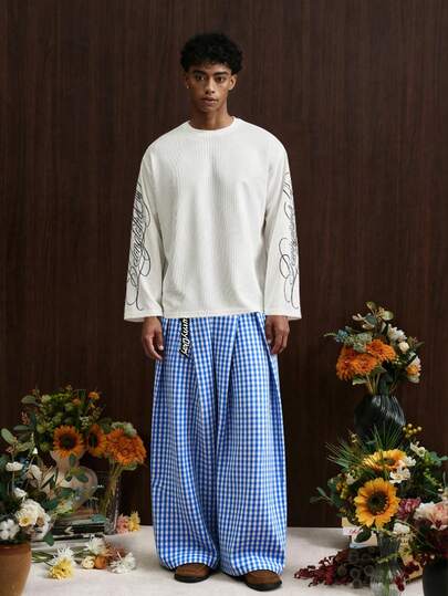 TOKVUE 男士拉链交叉宽松长裤，格子口袋长裤，休闲度假长裤，送给丈夫、男友的礼物，新年礼物，男女通用款