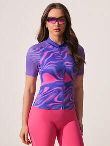 Exploreva 女士彩色骑行/运动夹克，全拉链，立领，常规长度，适合日常休闲、跑步、瑜伽、健身、网球、骑行、春夏穿着。 - 彩色 - 查看 3