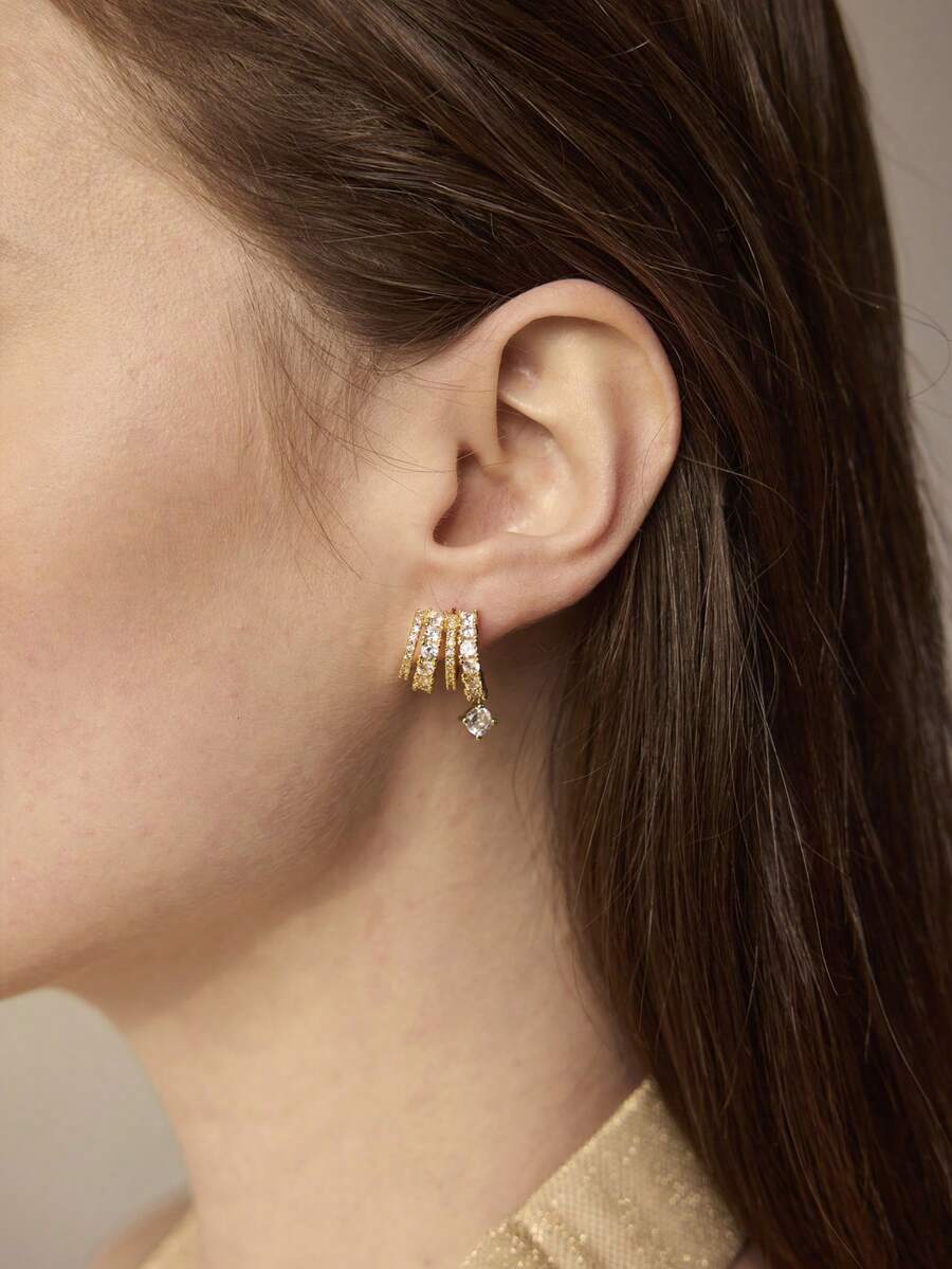 MOTF PREMIUM Bông tai bốn chấu mạ vàng 18k đính đá quý, kiểu dáng tinh tế, thể hiện cá tính riêng. - Vàng - Xem 1