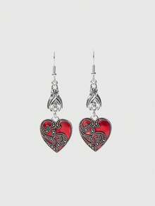 ROMWE 1 Pair Women's Gothic Style Dark Bat & Heart Shaped Alloy Dangle Earrings, Minimalist & Unique For Halloween - Silver - View 4