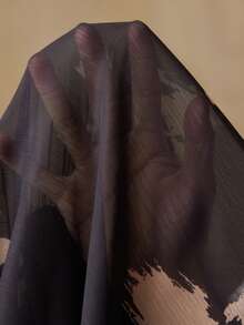 Revavyn 优雅女士雪纺V领褶皱腰部喇叭下摆短连衣裙，简约奢华浪漫印花 - 黑色 - 查看 7