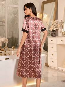 LuxeNights Nuisette vintage à manches courtes avec garniture en dentelle florale pour femmes - Multicolore - Voir 2