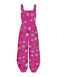 Sweetra Plus Size Casual Heart Print Jumpsuit - Pink - View 2
