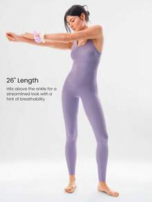 GLOWMODE 26" FeatherFit™ Glow Hard Buttery-Soft Stretchy Sweat-Wicking Booty-Lifting Butt Scrunch Removable Cups Bodysuit Romper Yoga Pilates - Lilac Dream - View 6