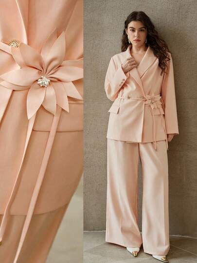 MOTF PREMIUM PLUS SIZE SPRING/SUMMER 3D FLORAL TIE BLAZER, ELEGANT & ROMANTIC FOR VALENTINE'S DAY