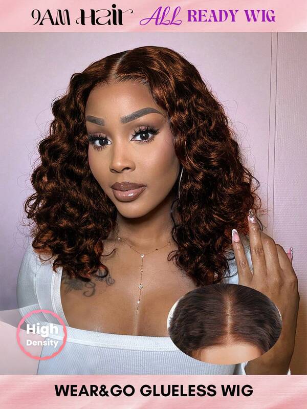 ALL READY WIG 巧克力棕色 可穿戴无胶假发 波波头假发 松散深色人发 5x6 蕾丝闭合假发 女士人发假发 棕色 #4 人发无胶假发 5x6 闭合假发 人发预拔波波头
