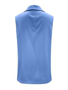 EMERY ROSE Stylish Regular Length Sleeveless Plain Baby Blue Blazer Vest For Women - Baby Blue - View 3