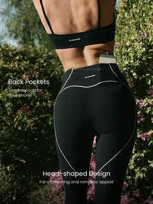 GLOWMODE Valentine's Day 24" FeatherFit™ Workout Lover Buttery-Soft Sweat-Wicking Contrasting Seam Tummy Control Booty-Lifting Leggings Low Impact Yoga Studio Gym Daily Active Casual Wear - Black - View 5