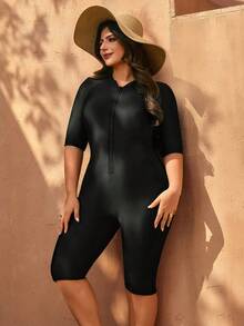 Swim Mulvari Traje de baño de una pieza de unicolor y conservador para mujer de talla grande - Negro - Ver 6