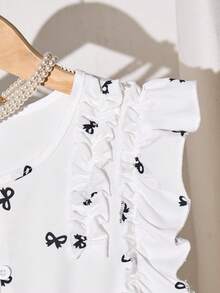 ChillGRL 1pc Tween Girls Chill GRL Sweet Vacation Ruffle Splice Design Butterfly Print A-Line Dress, Suitable For Daily, Vacation, Gathering With Friends - White - View 5