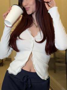 Abrilcols 女士蕾丝荷叶边修身开衫 - 白色 - 查看 5