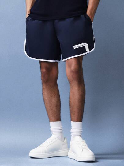 SUMWON Classic Beach Swim Trunks With White Contrast Piping And Side Pockets For Summer Vacation