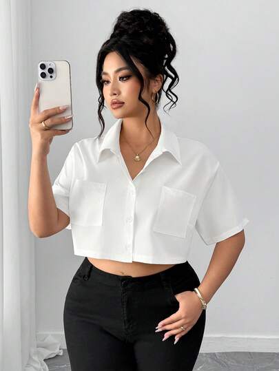 SHEIN PETITE CURVE Plus Size Women's Casual Everyday Versatile Woven Blouse, Spring/Summer