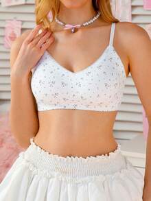 PetitDoll Sweet Ditsy Floral Lace Trim Removable Padded Seamless Bra - White - View 3