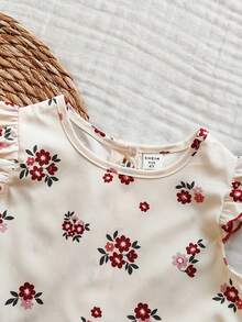 Vintaside Kids Bộ áo thun tay ngắn cài cúc sau lưng họa tiết hoa nhí cổ điển dành cho bé gái, gồm áo thun và quần dài. - Màu Đỏ Sâu - Xem 6