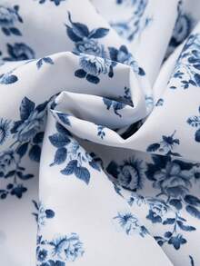 GlowEve 女士优雅休闲碎花圆领短袖收腰阔腿连体裤，春夏款 - 藍白色 - 查看 4