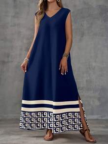 EMERY ROSE 几何印花开衩下摆连衣裙 - 彩色 - 查看 4