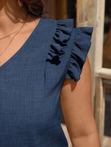 SHEIN LUNE 大码休闲纯色背心短裤两件套 - 藏蓝色 - 查看 4