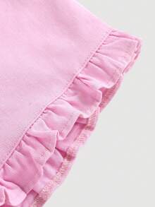Girlism Tween Girls' Casual Pink Ruffle Hem Denim Shorts, Summer - Baby Pink - View 3