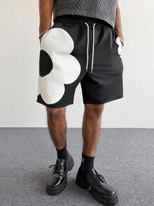 PAVTROS 男士花卉图案 3D 花泥户外音乐节日常穿着朋友聚会男友老公礼物周年纪念礼物黑色短裤 - 黑色 - 查看 6