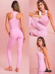 GLOWMODE Ribbed Pima Cotton Crush Mode Waist Length Slim Fit Racerback Tank Top Daily Casual Wear - Pink - View 10