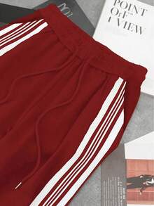 Franclia Fitted Stand Collar Cardigan + Casual Slant Pocket Pants Set - Red - View 3