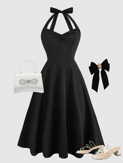 Girlism Tween Girls Black Knit Fitted Waist A-Line Spaghetti Strap Butterfly Decor Party Evening Cocktail Dress