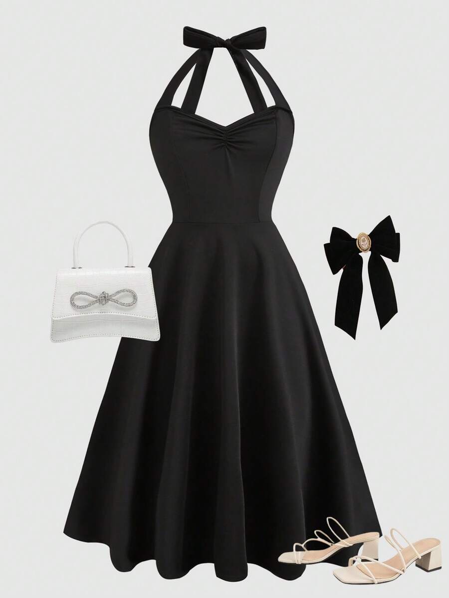 Girlism Đầm dự tiệc/dạ hội/cocktail màu đen dệt kim ôm eo dành cho bé gái tuổi teen, dây mảnh, họa tiết bướm. - màu đen - Xem 1