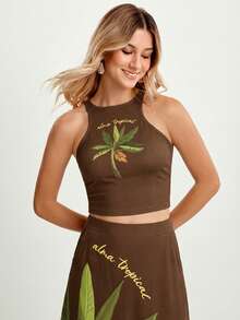 CAJUNI TROPICACAU_TOP 用针织面料制作 - 棕色 - 查看 4