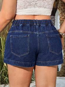 EMERY ROSE Plus Size Women Pocketed Pleated Loose Denim Shorts - Dark Wash - View 2