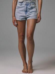 MUSERA Quần short denim cổ điển cạp trung, gấu quần xắn lên, kiểu dáng cơ bản mùa thu, phong cách đường phố dễ thương, thích hợp đi chơi, thường ngày, năng động, denim mùa xuân hè. - Rửa nhẹ - Xem 3