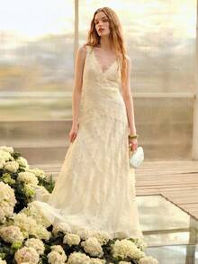 MOTF PREMIUM WOMEN'S LACE WAIST RUFFLE HEM DRESS, SPRING/SUMMER - Apricot - View 6