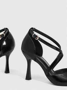 CUCCOO SZL Women Shoes Pointed Thin High Heel Black Thin Strap Cross Strap Hollow Women's Shoes Simple Elegant Fashion Sexy Party Banquet Women's High Heel Shoes Women's Shoes Spring Shoes - Mirror black - View 6