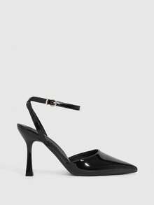 CUCCOO SZL 女士尖头细高跟黑色踝带露跟高跟鞋 简约优雅时尚性感派对宴会女士高跟鞋 女鞋 - 鏡面料黑1 - 查看 4