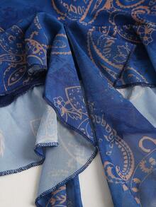 Sweetra Đầm nữ màu xanh họa tiết Paisley, cổ yếm, thắt eo, dáng ôm, phối bèo nhún, thiết kế bất đối xứng, gợi cảm phong cách Boho, thích hợp cho mùa hè và kỳ nghỉ biển. - Màu xanh lam - Xem 5