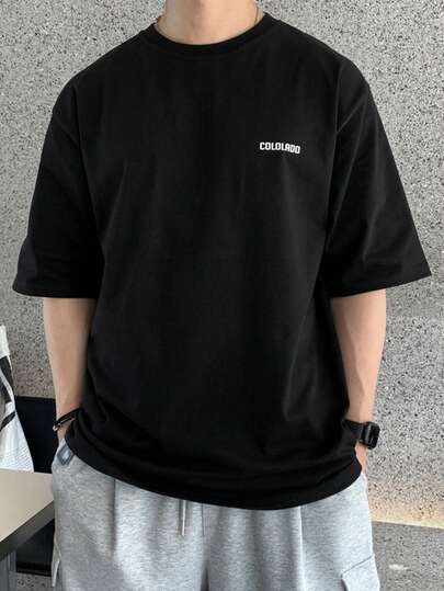 DAZY 男士休闲夏季字母印花黑色T恤