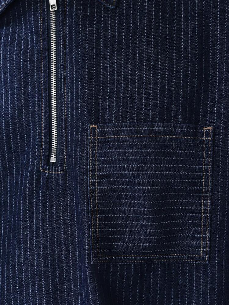 Pinstripe Denim Polo With Half Zip