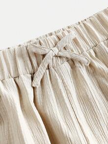 SHEIN Girlism 少女套装，杏色，露肩设计，简约风格，休闲度假风，优雅装扮 - 杏色 - 查看 5