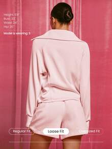 GLOWMODE Modal Get Comfy Ultra-Soft Smooth Loose Fit Contour Seams Adjustable Hem Zipper Pockets Half-Zip Pullover Daily Casual Wear Fall Winter - Pink - View 3