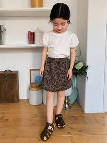 DAZY Girls (Small) Leopard Print Elastic Waist Skirt, Suitable For Everyday Wear - Brown - View 3