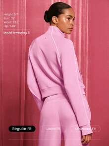 GLOWMODE SoftSerene Modal Contrast Piping Waist-Length Thumbholes Fitted Zip-Up Sweatshirt Daily Casual Wear Fall Winter - Pink - View 2