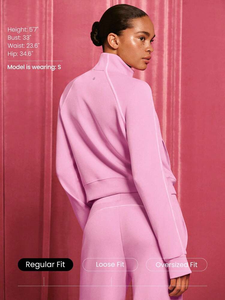 SoftSerene Sweat-shirt-shirt zippé ajusté avec passepoil contrasté, taille longueur pouce, pour un port casual quotidien en automne et hiver