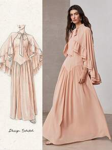 ZEYLAH 2pcs Romantic Ruffle Trim Camisole Maxi Dress, Spring - Coral Pink - View 7