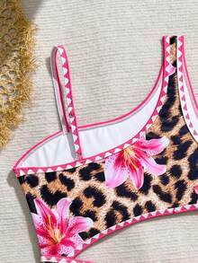 SHEIN Bộ đồ bơi liền thân họa tiết hoa nhí dành cho bé gái tuổi teen, có viền bèo nhún. - Nhiều màu - Xem 4