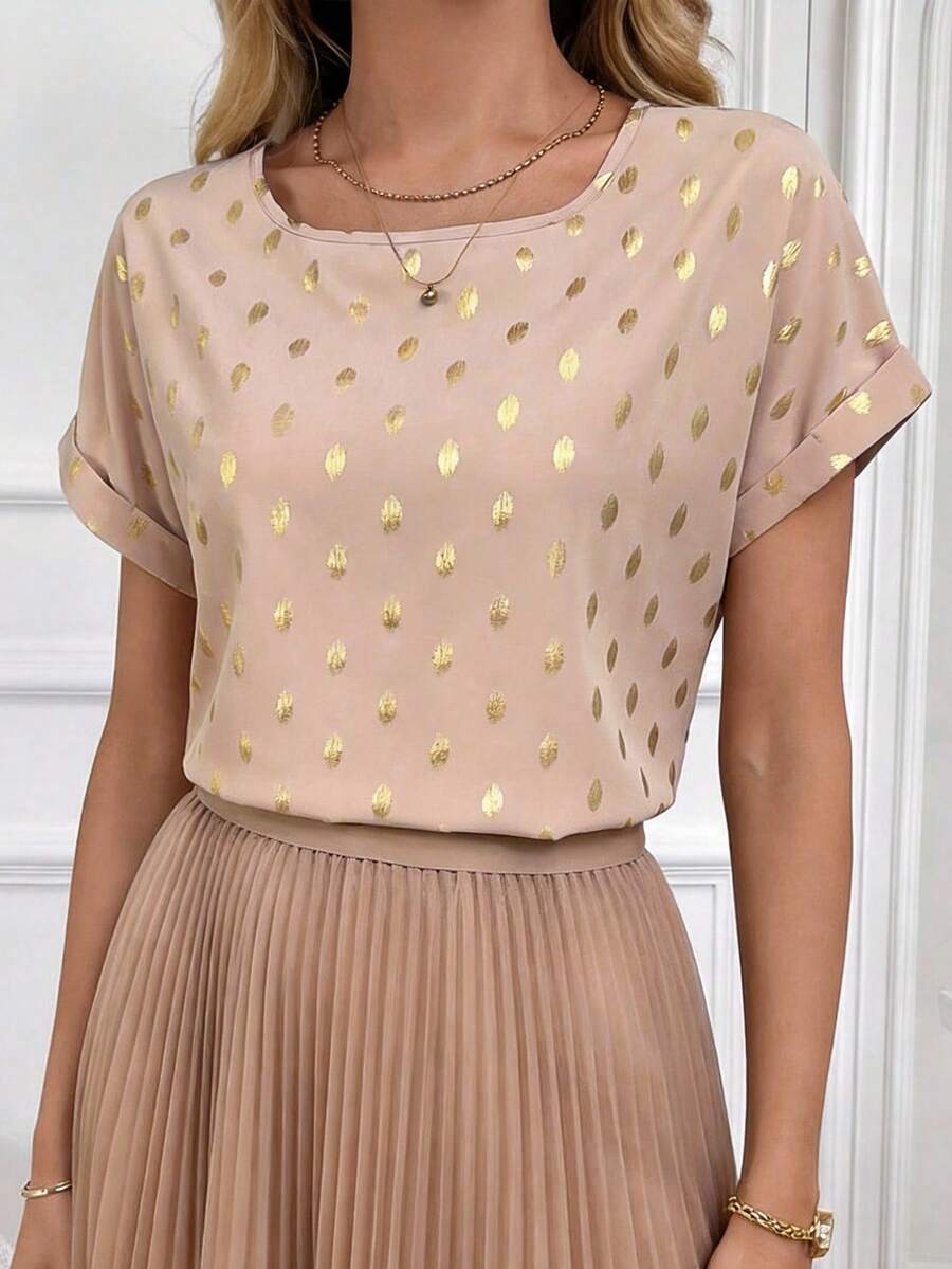 EMERY ROSE Women's Leopard Batwing Sleeve Shirt, Summer Teacher Shirts Leopard Shirt Women Blouses,Short Sleeve Tops - Khaki - View 1