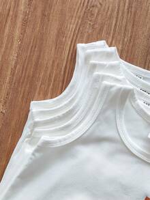 SHEIN Vintaside Kids 5件套休闲白色针织无袖背心，适合叠穿，适合外出、休闲穿着、旅行，适合6个月至3岁的男婴。 - 白色 - 查看 5