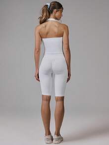 Musera Sport Bộ đồ thể thao liền mạch gồm áo cổ yếm và quần legging lửng, thích hợp cho tập luyện thể thao, tập gym, pilates, thể dục, mặc hàng ngày. - Màu xanh nhạt - Xem 4