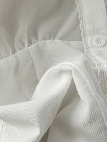 Everyssa 女士纯色彼得潘领单排扣休闲百搭日常衬衫 - 白色 - 查看 5