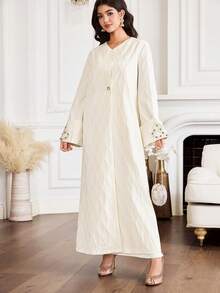 Al Najma Women's Minimalist Long Sleeve Arabic Abaya - Apricot - View 6