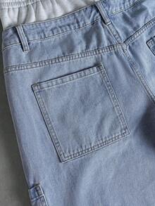 ROMWE MEN Street Life Celana Pendek Denim Kasual Pria dengan Pinggang Warna Kontras, Musim Panas - Grey - View 5